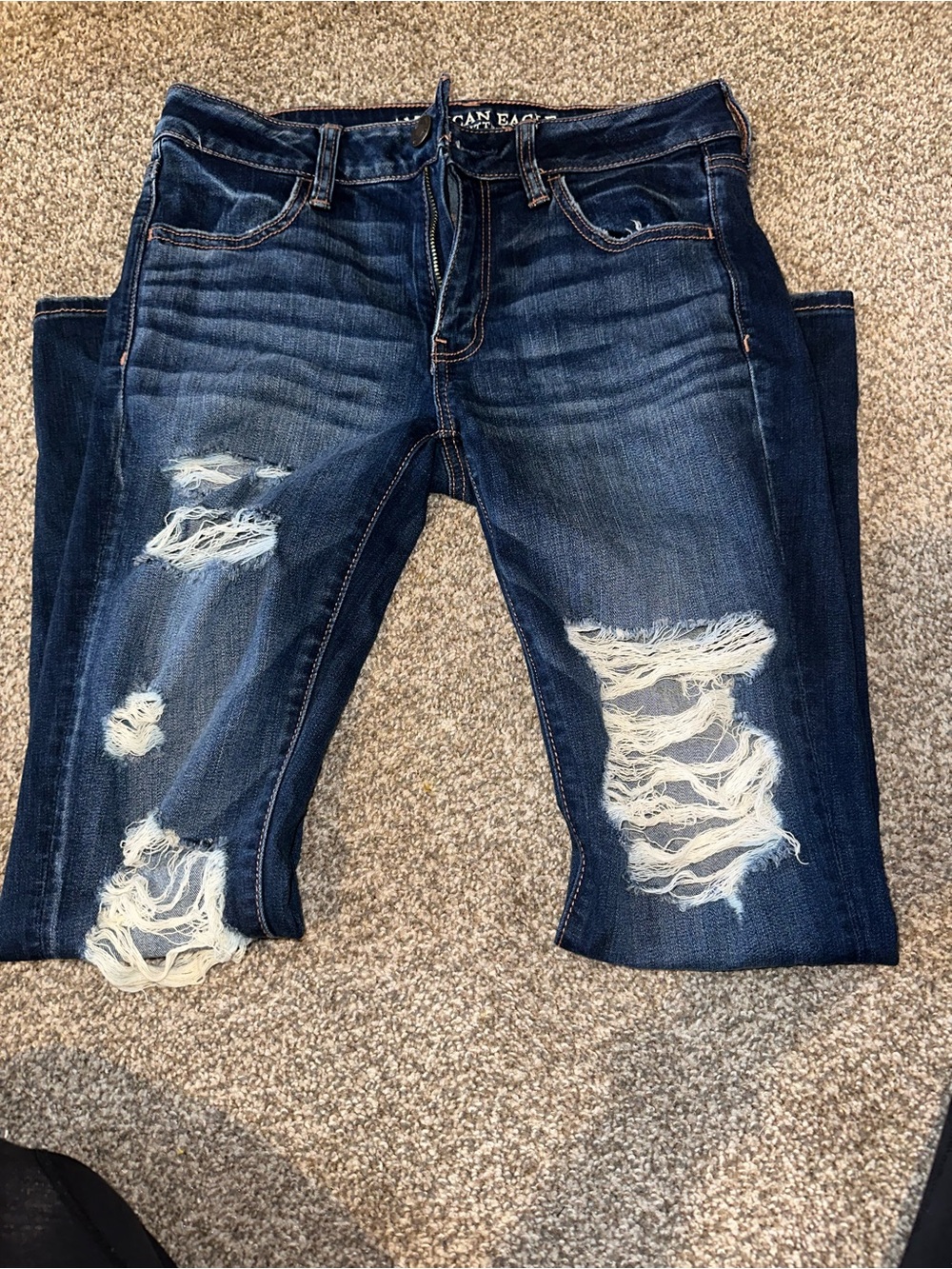 American Eagle Outfitters Dark Blue Distressed Skinny Jeans